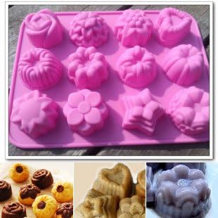 niceeshop(TM) 12 Cavity Flowers Silicone Non Stick Cake Bread Mold Chocolate Jelly Candy Baking Mould+Free niceEshop Cable Tie