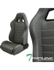 Automotive Parts and Accessories: Universal Sp Gray Pvc Leather Racing Bucket Seats W/Sliders Pair Jdm Car Vehicle - Topline_autopart