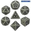 Q-Workshop Polyhedral 7-Die Set: Carved Elven Elvish Dice Set (Gray and Black)