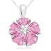 10k White Gold Created Pink Sapphire and Diamond Flower Pendant