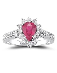 0.44 Cts Diamond & 1.16 Cts Ruby Ring in 18K White Gold