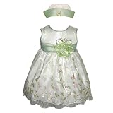 Baby Special Occasion Holiday Party Dress - 2 Pc Set Sage w/ Sequins and Embroidery (12M -3T)