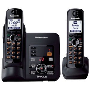 Panasonic KX-TG6632B DECT 6.0 Cordless Phone with Answering System, Black, 2 Handsets