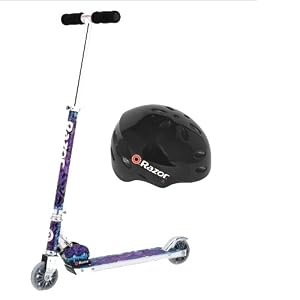 Razor Graffiti Kick Scooter Blue with Razor V17 Youth Helmet Gloss Black (Recommended Fit Ages 8-14)