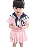 【TPGROWIN】 子供服 ブラウス スカート 上下 セット リボン セーラー風 ベビー キッズ 女の子 かわいい 入園式 入学式 卒園式 綿 春 夏 全3色 (100, ピンク)