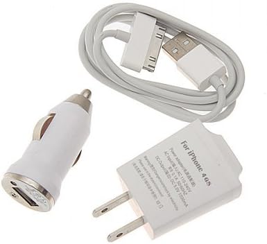 3 in 1 AC Adapter Charger,Mini Car Charger and Data Cable for iPhone 4S, iPhone 4, iPhone 3G/3GS, iPod, Cell Phone, MP3 & MP4 (White)