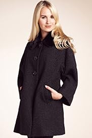 Petite Large Faux Fur Collar Textured Jacket with Wool