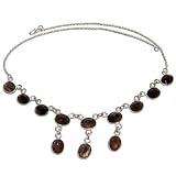 Sterling Silver Necklace Smokeyquartz Gemstone Jewelry 16.5 inches (gnklc295)