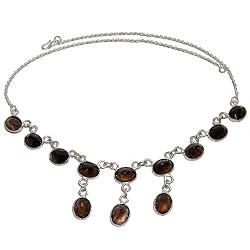 Sterling Silver Necklace Smokeyquartz Gemstone Jewelry 16.5 inches (gnklc295)