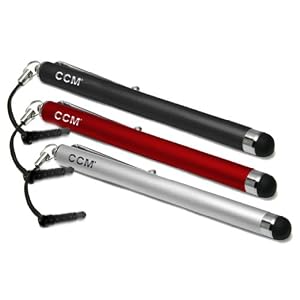 CCM® Capacitive iPad Stylus 3-Pack / iPad 2 Stylus, Kindle Fire, iPhone 4S, Motorola Xoom, Viewsonic gTablet, Thosiba Thrive, Superpad, Samsung Galaxy, Asus Eee Pad Transformer, Acer Iconia, HP Touchpad, BlackBerry Playbook (Black-Red-silver)