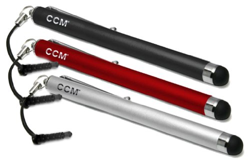 CCM® Capacitive iPad Stylus 3-Pack / iPad 2 Stylus, Kindle Fire, iPhone 4S, Motorola Xoom, Viewsonic gTablet, Thosiba Thrive, Superpad, Samsung Galaxy, Asus Eee Pad Transformer, Acer Iconia, HP Touchpad, BlackBerry Playbook (Black-Red-silver)-CCM