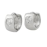 Tressa Sterling Silver Huggie Earrings with One CZ Heart Stone