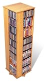 Maple Finish Large 4-Sided Spinning Multimedia Storage Tower