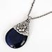 Antique Tibet Silver rose carved blue natural agate drop pendant chain necklace