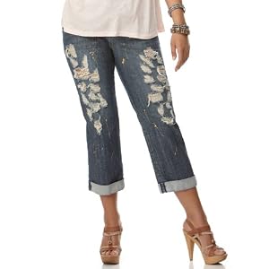 Baby Phat Plus Size Jeans, Distressed Cuffed Capri