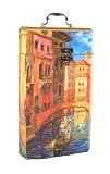 Artist Wooden Wine Box Tote for Two Bottles - Venice Canal