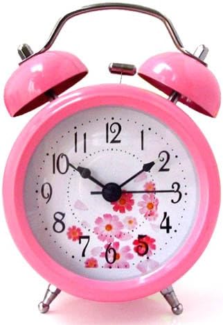 Fonhop 3" Silent Quartz Analog Twin Bell Alarm Clock with Nightlight, Metal Shell with Glass Dial (Pink)