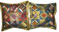 2 Indian Vintage Silk Sari Toss Pillow Shams Cushion Covers