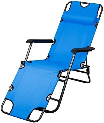 New Chaise Lounge Patio Chair Outdoor Yard Beach Metal Folding Recliner Blue
