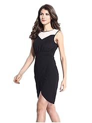 Sexy Polyester Piping Mesh Wrap Midi Dress 