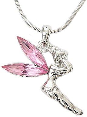 Designer Inspired Tinkerbell Charm Pendant with Pink Gemstone Wings, Fairy