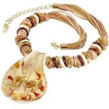 Antica Murrina Nefti - Amber & Gold Murano Glass Leaf Pendant Necklace