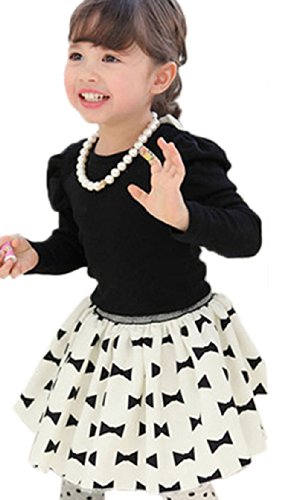 Urparcel Girls Long Sleeve Top Shirt Bow-knot Skirt Kerchief Sets Outfits 1-5y