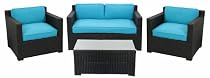 Big Sale 4-Piece Black Resin Wicker Outdoor Patio Furniture Set - Blue Cushions