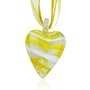 Murano Glass White Yellow Spiral Line Heart Pendant