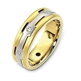 Designer 14 Karat Two-Tone Link Style Unique Diamond Wedding Band Ring