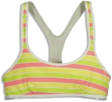 CC Girl - Big Girls' Reversible Racerback Stripe Sports Bra, Coral Pink, Lime Green 24159-30