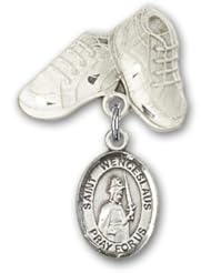 Sterling Silver Baby Badge with St. Wenceslaus Charm and Baby Boots Pin