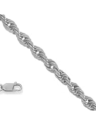 925 Sterling Silver Rhodium Plated 1.4 mm (1/16 Inch) Diamond Cut Rope Chain Necklace 16" w/ Lobster Claw Clasp