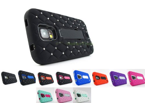 myLife Vibrant Red and Deep Midnight Black - Diamond Shock Suit Survivor Series (Built in Kickstand + Easy Grip Silicone) 3 Piece + 2 Layer Case for NEW Galaxy S5 (5g) Smartphone By Samsung (External Flex Silicone Bumper Gel + Internal 2 Piece Rubberized Snap Fitted Armor Protector + Shock Absorbing Material)