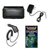HTC myTouch 3G Slide Executive Black Horizontal Leather Side Case Pouch with Belt Clip and Belt Loops + Rapid Car Charger + Travel Home Wall Charger for HTC myTouch 3G Slide