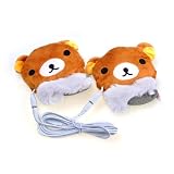 USB Laptop Heating Wool Hands Warm Gloves Heated Warmer Brown Little Bear