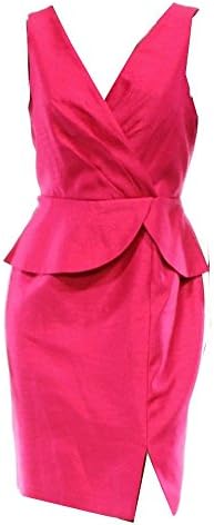 Cenia Pink Pleated Pintuck Surplice Neck Peplum Dress (8)