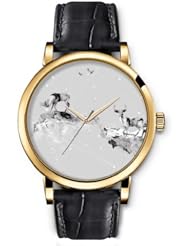 SPRAWL Aanalog Fashion Series Gold Ladies Watches of Genuine Black Leather Strap,Unique Wrist Watch for Women Girls Designed with Deer on rocks