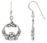 Sterling Silver Claddagh Irish Friendship Symbol French Ear Wire Trinity Celtic Dangle Earrings, 1 3/8 (35mm) tall