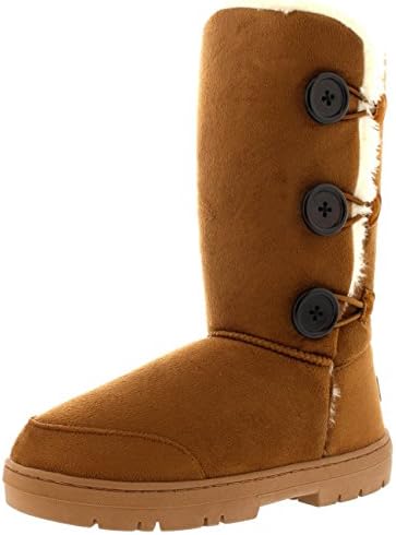 Womens Triplet Button Fully Fur Lined Waterproof Winter Snow Boots - Tan - 8 - 39 - EA0154