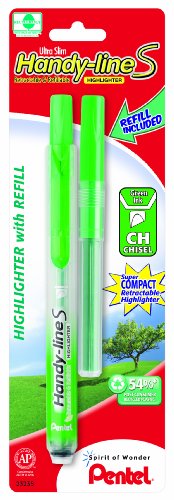 Pentel Handy-line S Retractable Highlighter, Chisel Tip, Light Green Ink , 1 Pen with 1 Refill (SXS15SLRBPK)