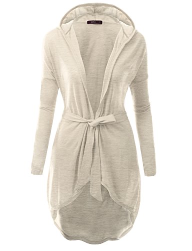 Doublju Women Comfortable Loose Fit Belted Hooded Long Cardigans
