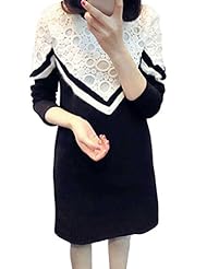 Plus Size Lace Cotton Fall Winter Round Neck Long Sleeves Party Dress 