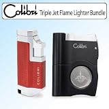 Colibri QTR415014 Tribeca II Triple Jet Flame Cigarette Lighter Bundle With Cigar Cutter Double Action Guillotine Punch