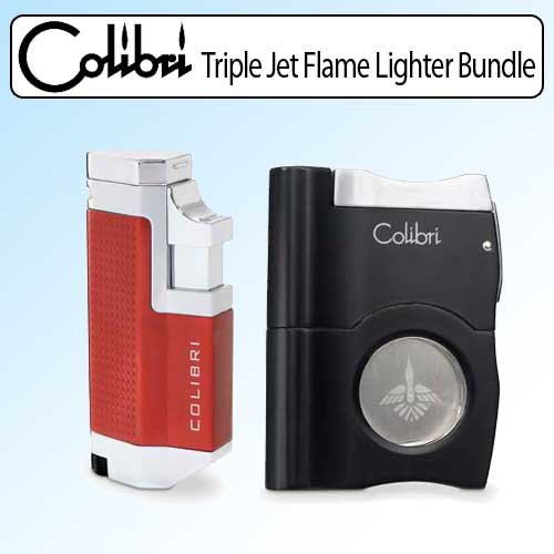 Colibri QTR415014 Tribeca II Triple Jet Flame Cigarette Lighter Bundle With Cigar Cutter Double Action Guillotine Punch