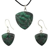 Green Laugna Lace Trillion Shaped Pendant and Earrings Set - 22mm Pendant, 16mm Earrings - Adjustable Cord Necklace
