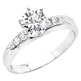 14K White Gold Round-cut 1.50 CTW Equivalent CZ Cubic Zirconia Ladies Solitaire Wedding Engagement Ring Band - Size 5