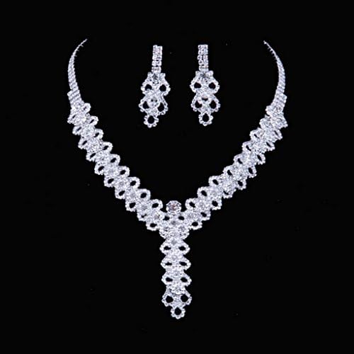 Tqmarket Women Bridal Simple Style Long Belt Buckle Shape Rhinestones Necklace Earring Jewelry Set