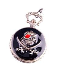 Steampunk Pocket Watch Cosplay Pirates Skull and Dagger with Chain Full Hunter Black Case PW72