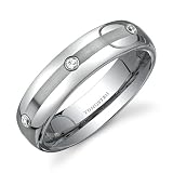 Three Stone design CZ Diamond 6 mm Comfort Fit Mens Tungsten Wedding Band Ring Size 8 to 13 Free Shipping